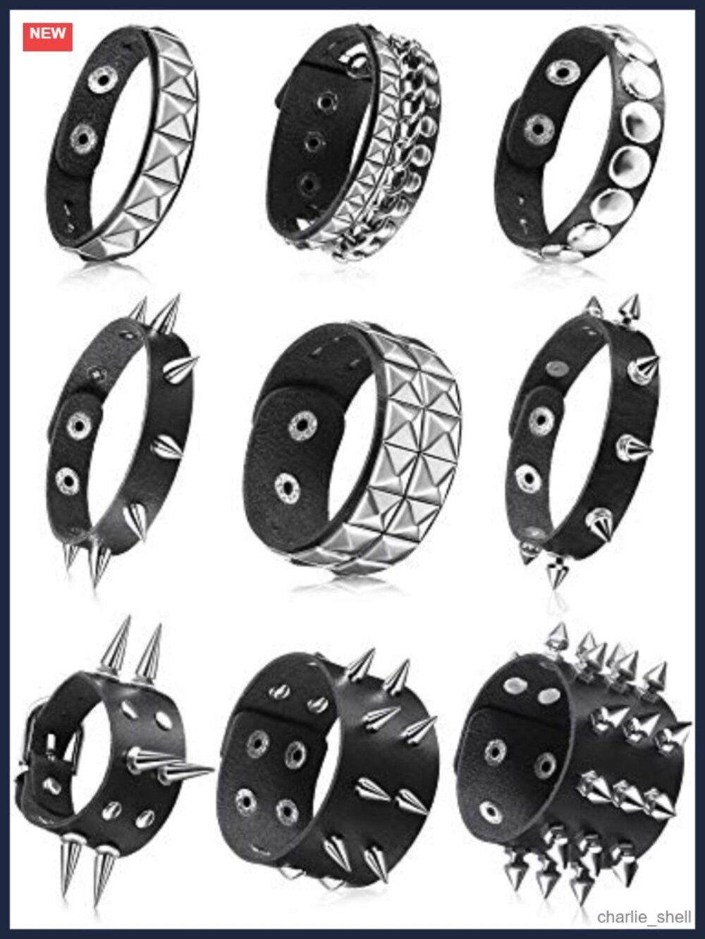 Punk Spiked Studded Bracelets Set Faux Leather Cuff Bangles Unisex Rock Goth